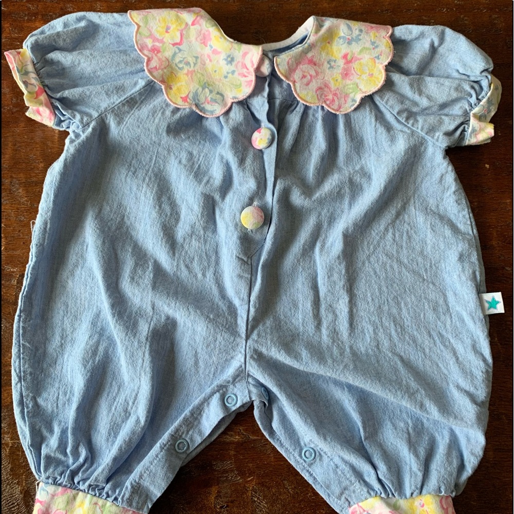 90s floral collared baby romper